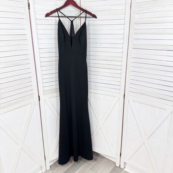 Lulus Amelia Plunge Neck Racerback Sleeveless Maxi Dress Evening Gown Black XS - Picture 8 of 14